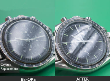 Before and After Watch Crystal Replacement for Omega SpeedMaster Professional Watch 06-29-2021