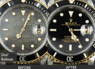 BEFORE AND AFTER DIAL REFINISH FOR ROLEX OYSTER PERPETUAL DATE SUBMARINER WATCH 08-03-2021