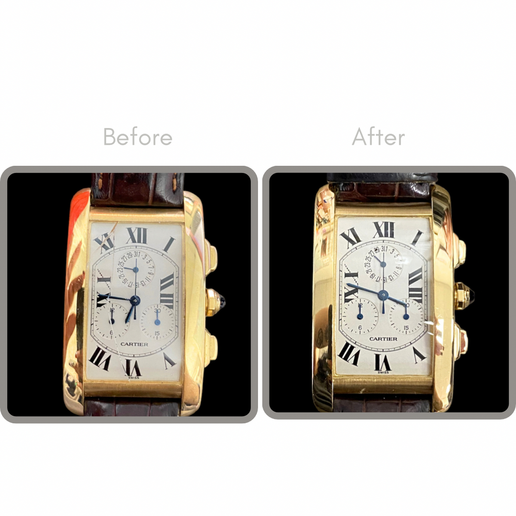 BEFORE AND AFTER - Crystal, Battery Service, Polish and Ultrasonic Cleaning for Cartier C100859