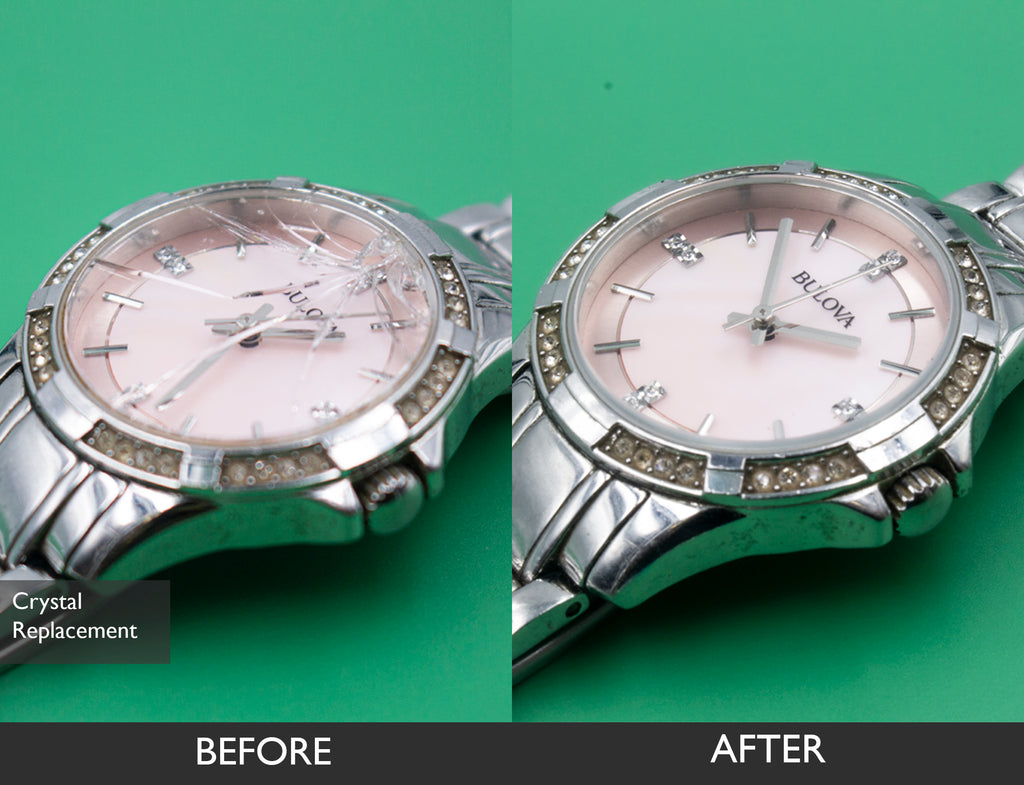 BEFORE AND AFTER WATCH CRYSTAL REPLACEMENT FOR BULOVA PINK QUARTZ WATCH 06-05-2021