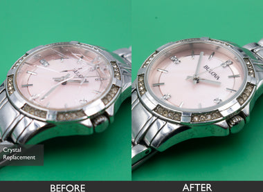 BEFORE AND AFTER WATCH CRYSTAL REPLACEMENT FOR BULOVA PINK QUARTZ WATCH 06-05-2021