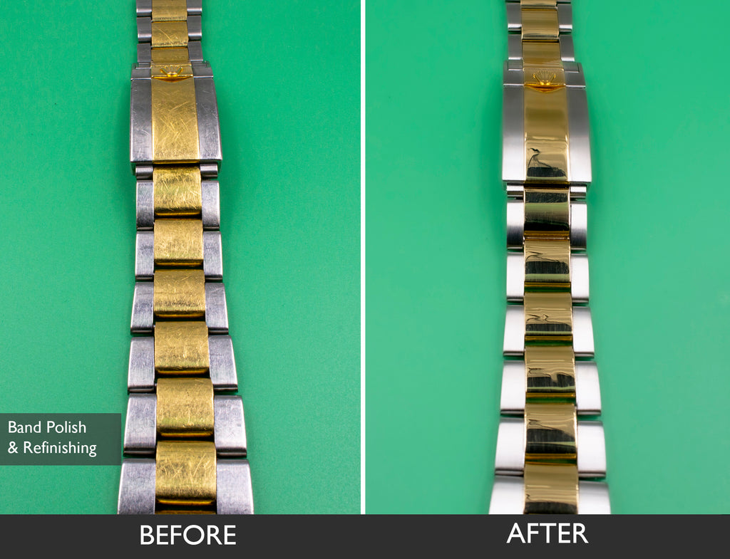 BEFORE AND AFTER WATCH BAND POLISHING FOR ROLEX OYSTER GMT MASTER II 06-11-2021